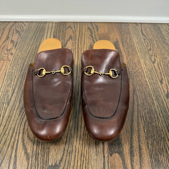 Gucci brown leather horsebit slip-on mule loafers size 13 - Picture 3 of 11